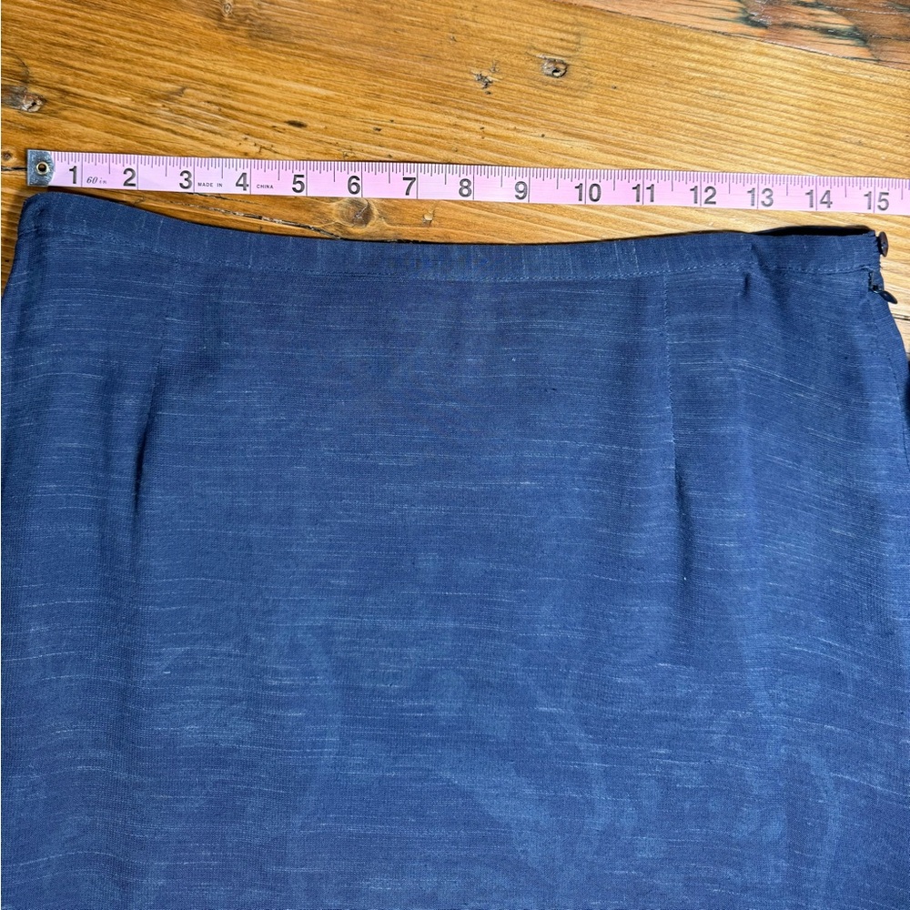 Jaeger Women’s Vintage Floral Heathered Navy Trumpet Pencil Skirt Flax blend 10 - Picture 6 of 14